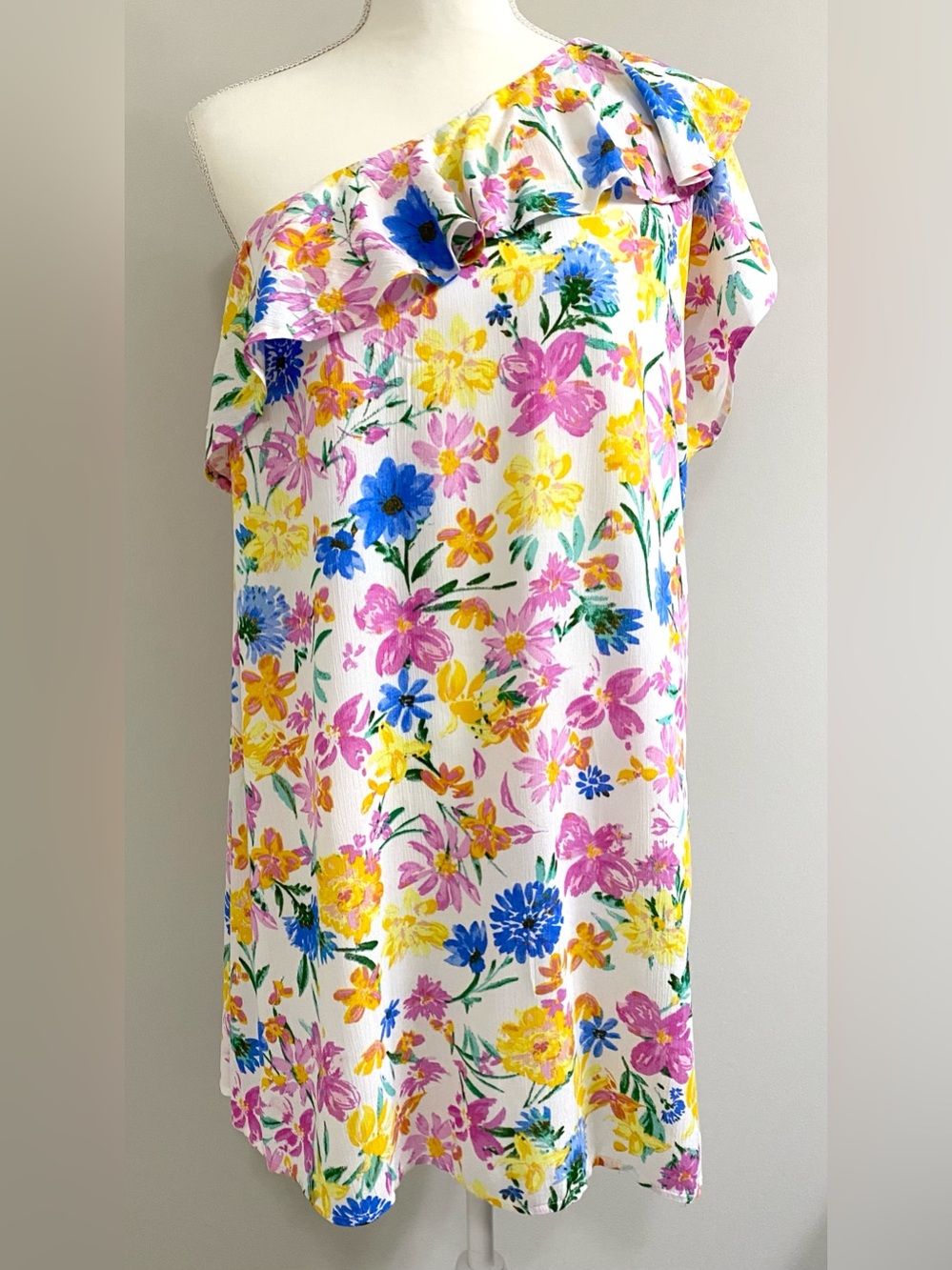 Emily Wonder Womens M Pink Yellow Asymmetrical Floral Dress Boho Cottagecore - Picture 12 of 12